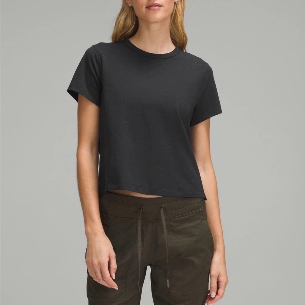 New Lululemon Classic-Fit Cotton-Blend T-Shirt Black Size 2 Casual Travel Soft